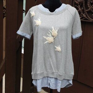 Anthropologie L Floreat Layered Bird Embroidered Beaded Sweatshirt NEW
